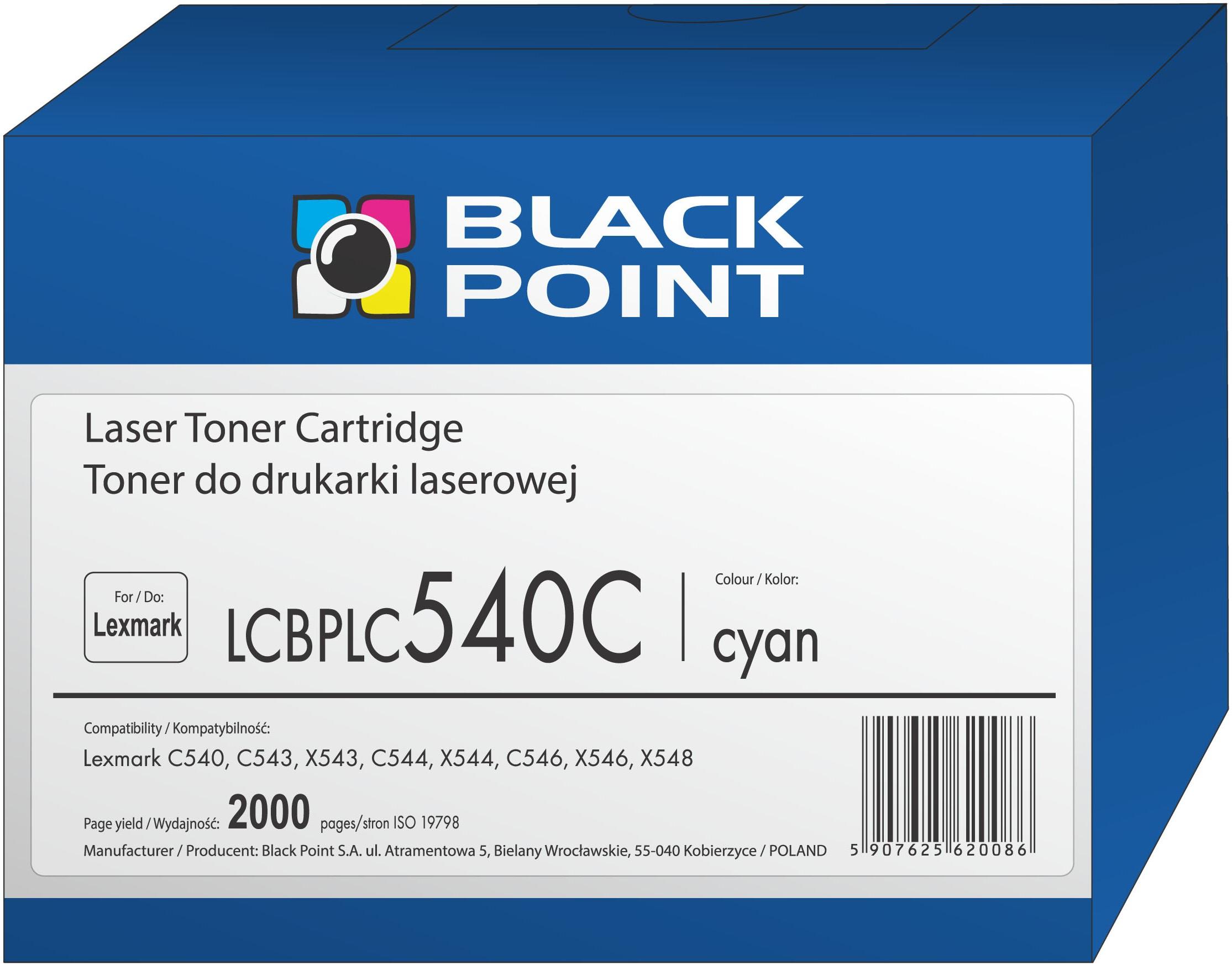 CMYK - Black Point toner LCBPLC540C zastępuje Lexmark C540H1CG, niebieski