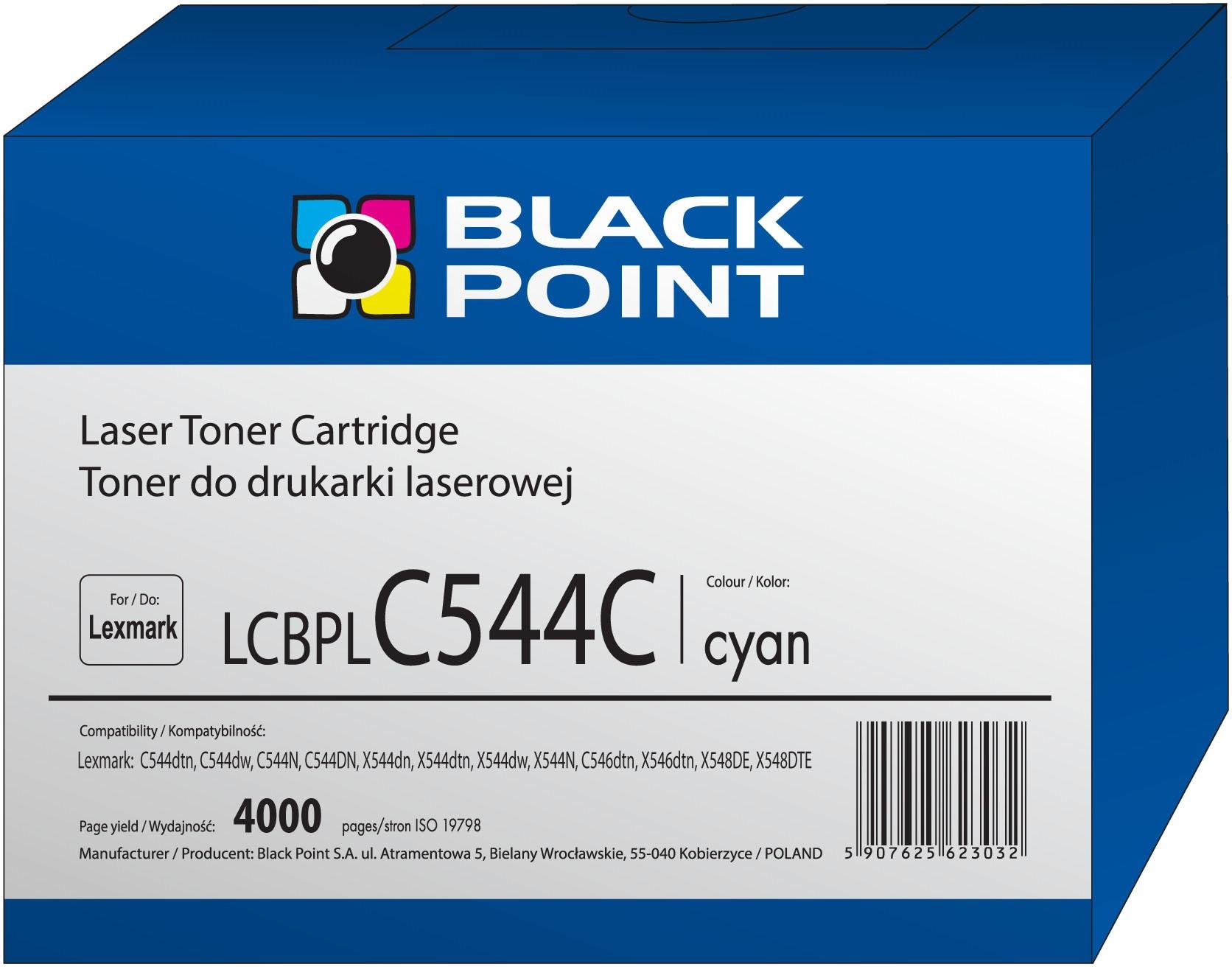 CMYK - Black Point toner LCBPLC544C zastępuje Lexmark C544X1CG, niebieski