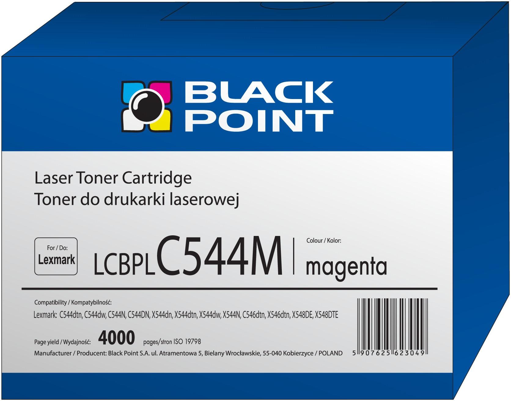 CMYK - Black Point toner LCBPLC544M zastępuje Lexmark C544X1MG, czerwony