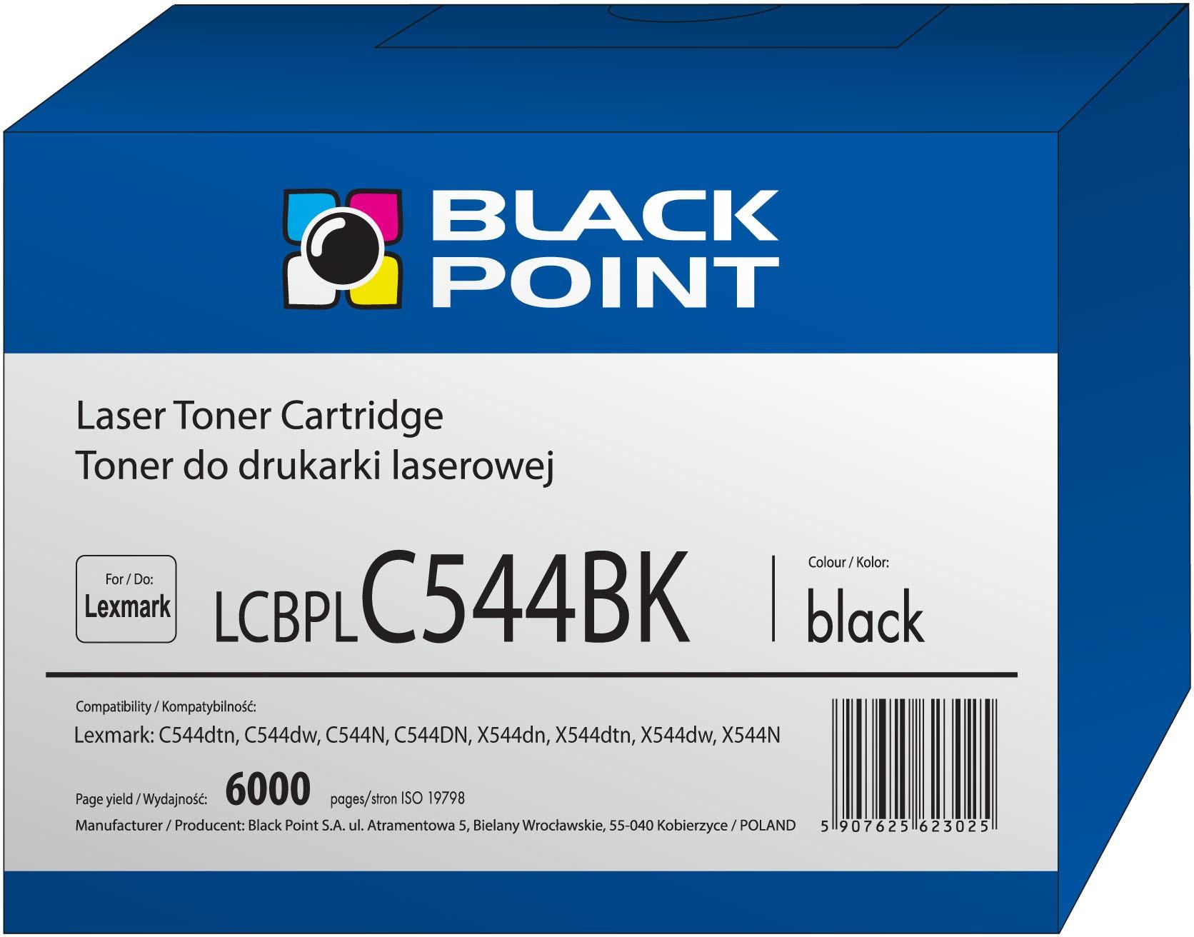 CMYK - Black Point toner LCBPLC544BK zastępuje Lexmark C544X1KG, czarny