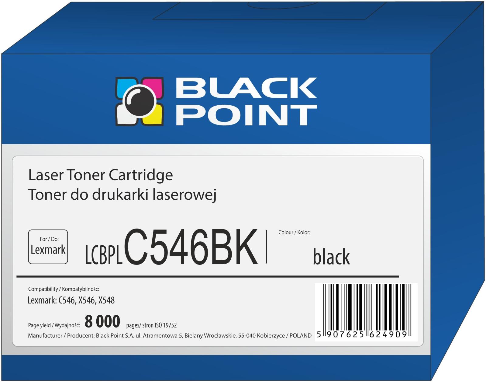 CMYK - Black Point toner LCBPLC546BK zastępuje Lexmark C546U1KG, czarny
