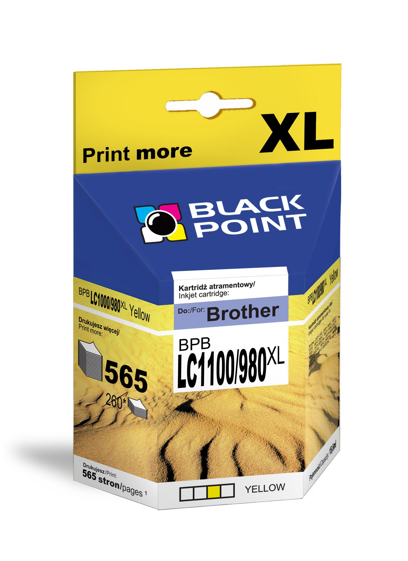 CMYK - Black Point tusz BPB980/985/1100XLY zastpuje Brother LC-980/985/1100Y, ty