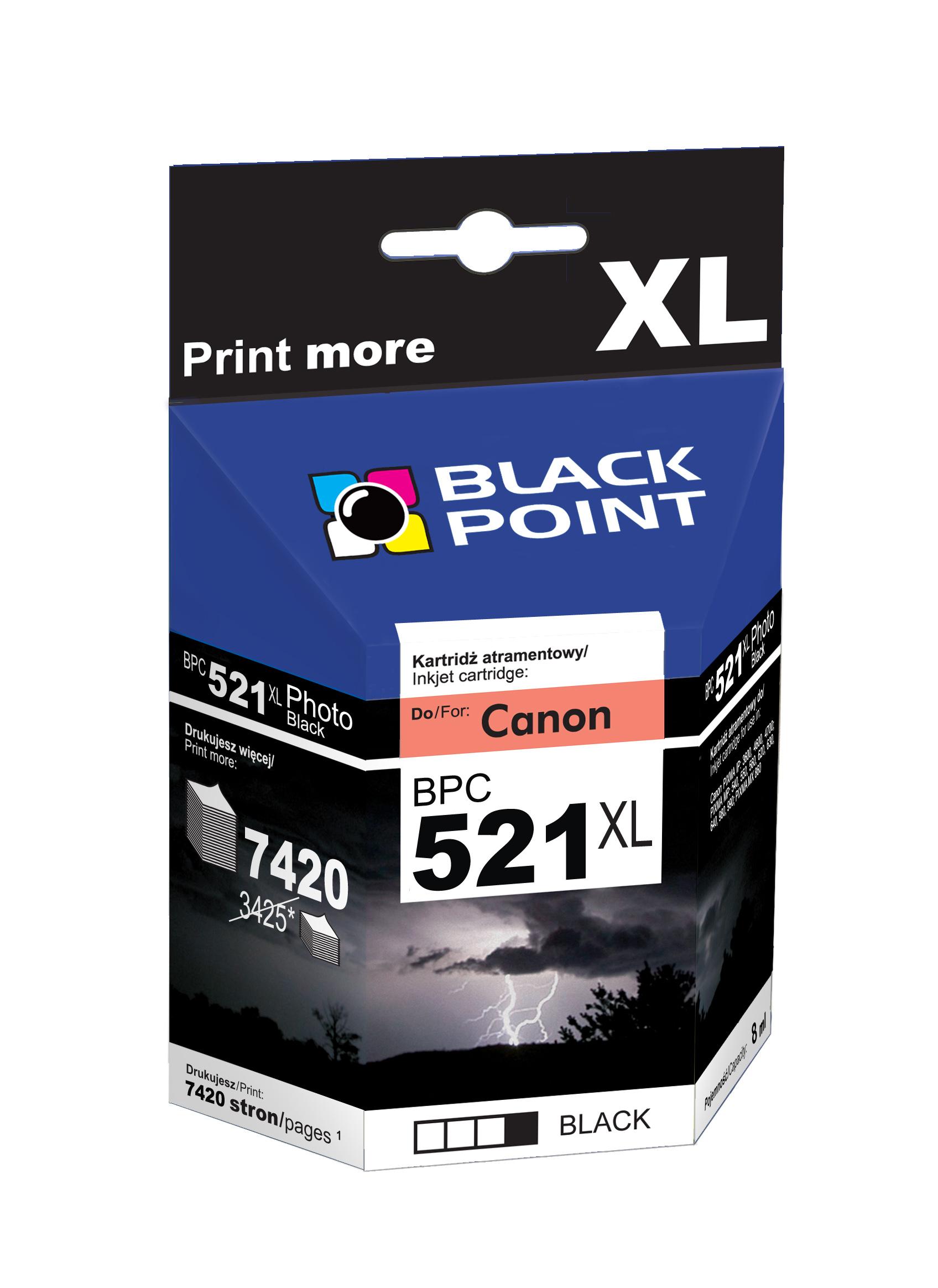 CMYK - Black Point tusz BPC521BK zastpuje Canon CLI-521BK, foto