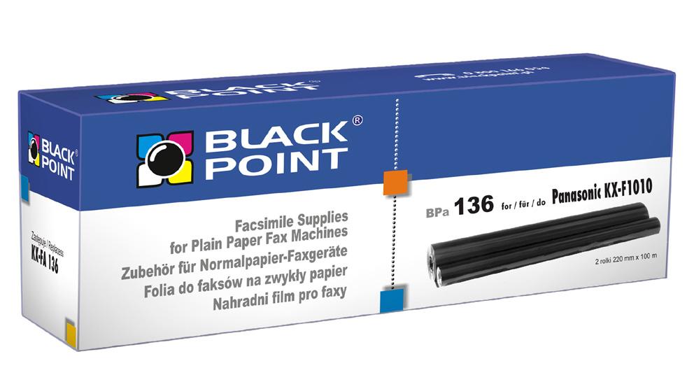 CMYK - Black Point folia TTR do faksów BPPA136 zastępuje Panasonic KX-FA 136X , 2 rolki: 220 mm / 100 m