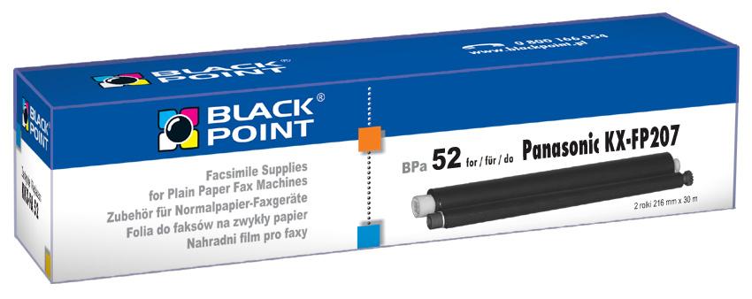 CMYK - Black Point folia TTR do faksów BPPA52 zastępuje Panasonic KX - FA 52, 2 rolki: 216mm / 30m